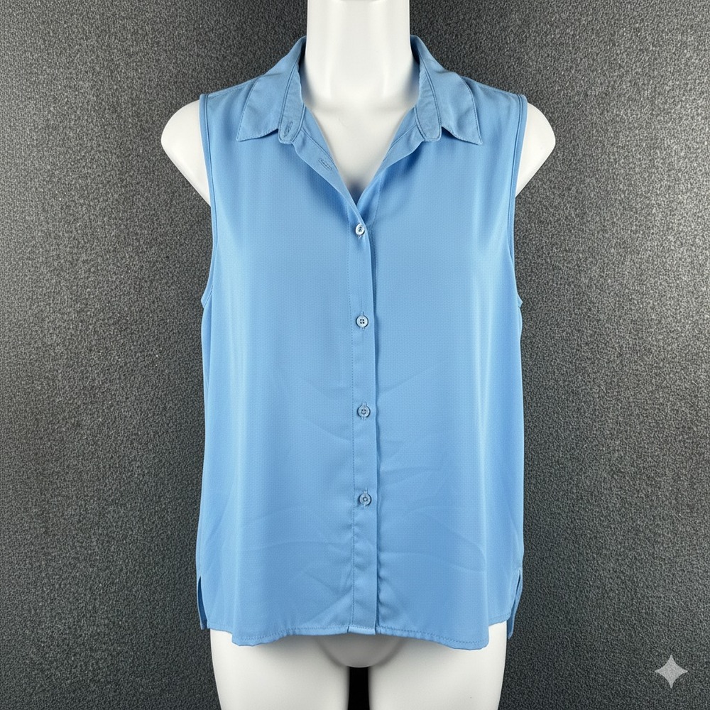 Cotton On Top Women's XS Sky Blue Sleeveless Button Down Collared Sheer‎ Top
